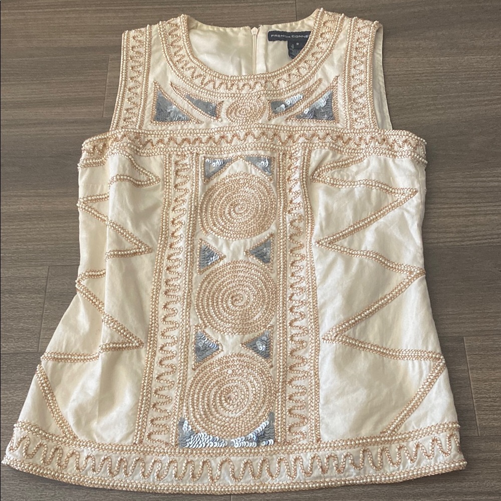 French Connection Beaded and Sequined Cream Top Camisole